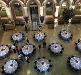 Aerial shot of tables laid out for Burns 2020.