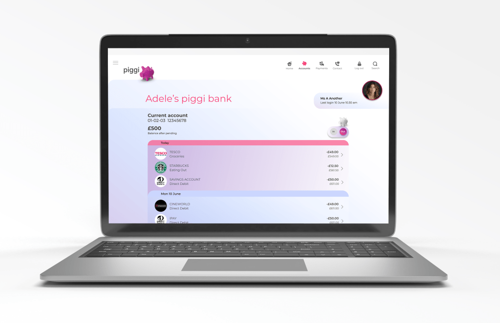 Piggi bank desktop design current account details of spending